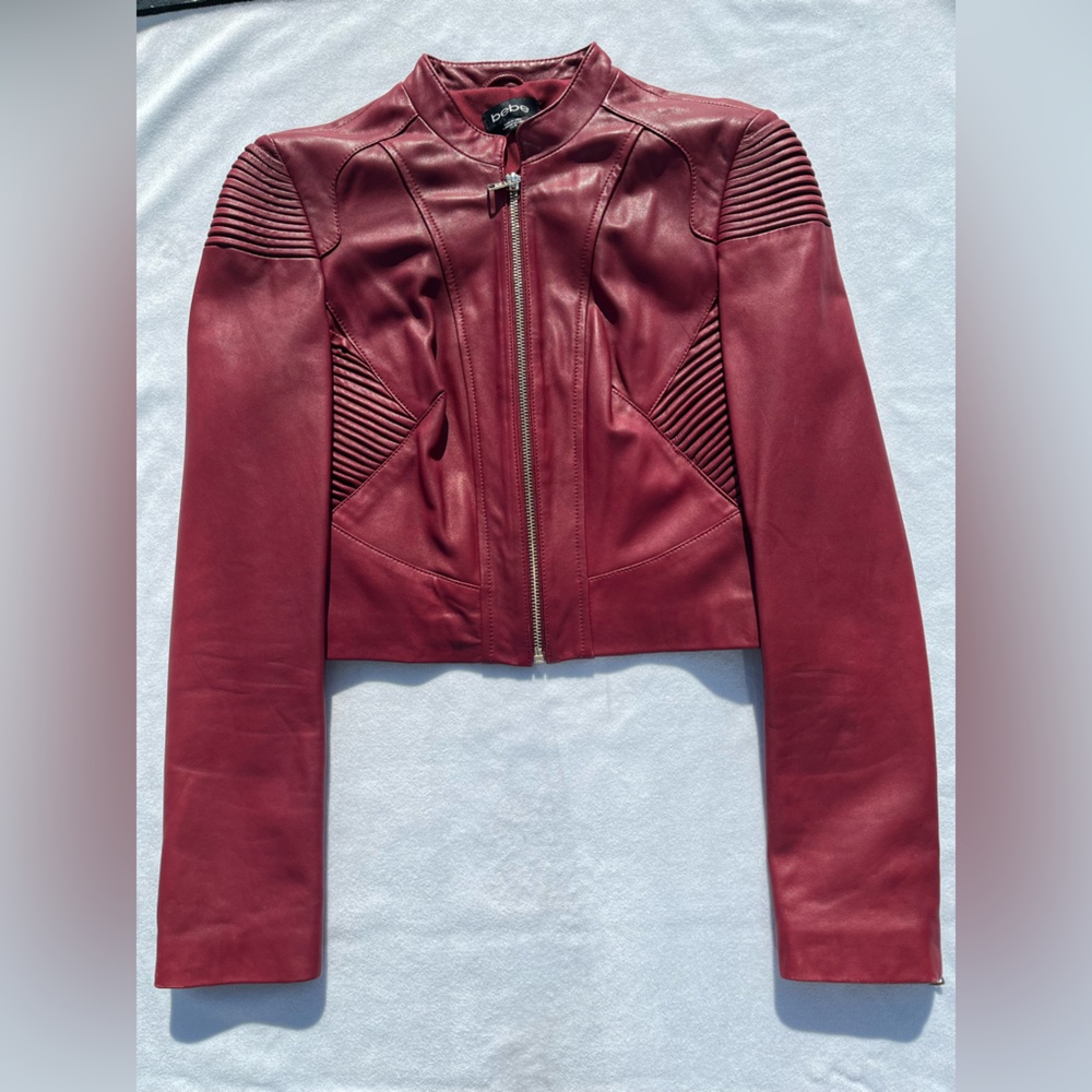 bebe Burgundy Leather Jacket